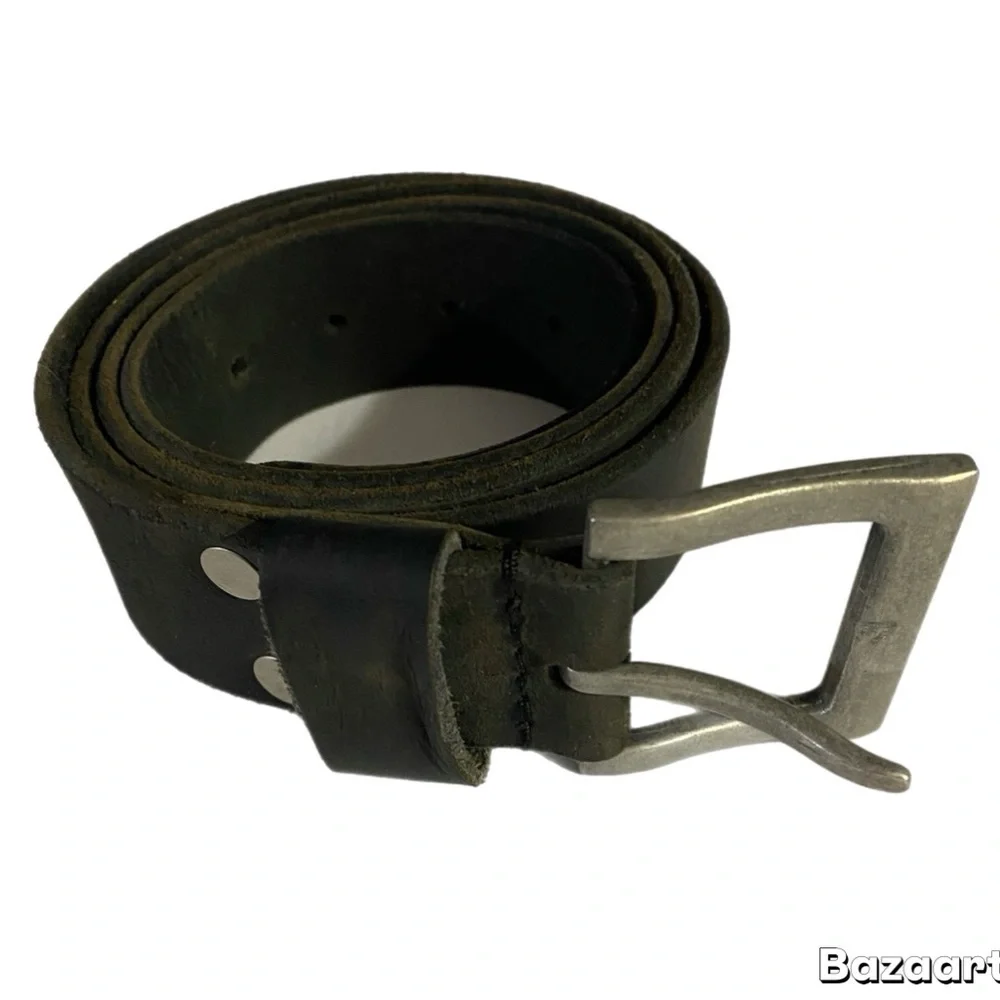 VINTAGE Belt, Genuine Leather, stainless steel buckle, Sz 44, Minimalist, EUC